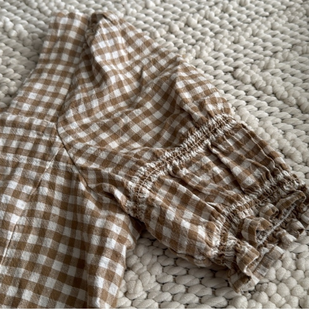 Madewell Gingham Jacquard Square Neck Puff Sleeve Top| Trendy Preppy Business - Picture 6 of 6